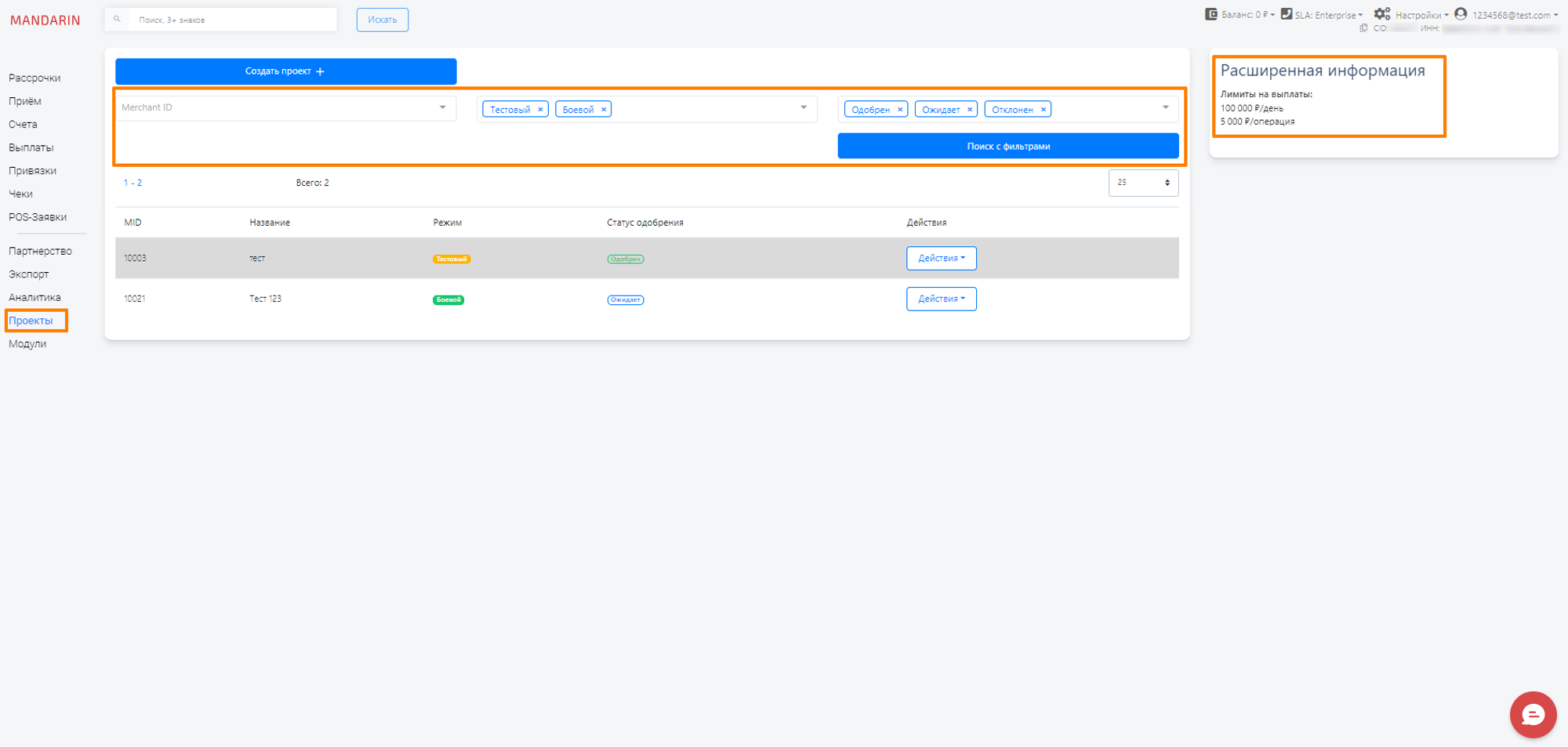 Список проектов