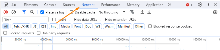 Вкладка Network в Yandex