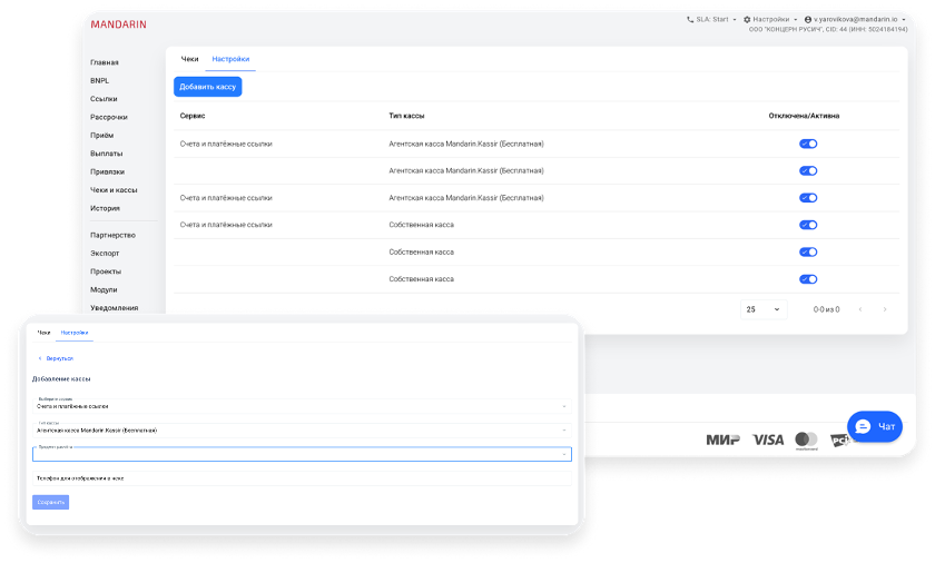Раздел «Чеки», вкладка «Настройки»