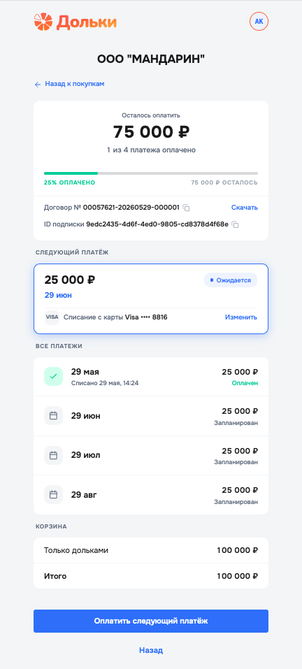 Личный кабинет — мои покупки